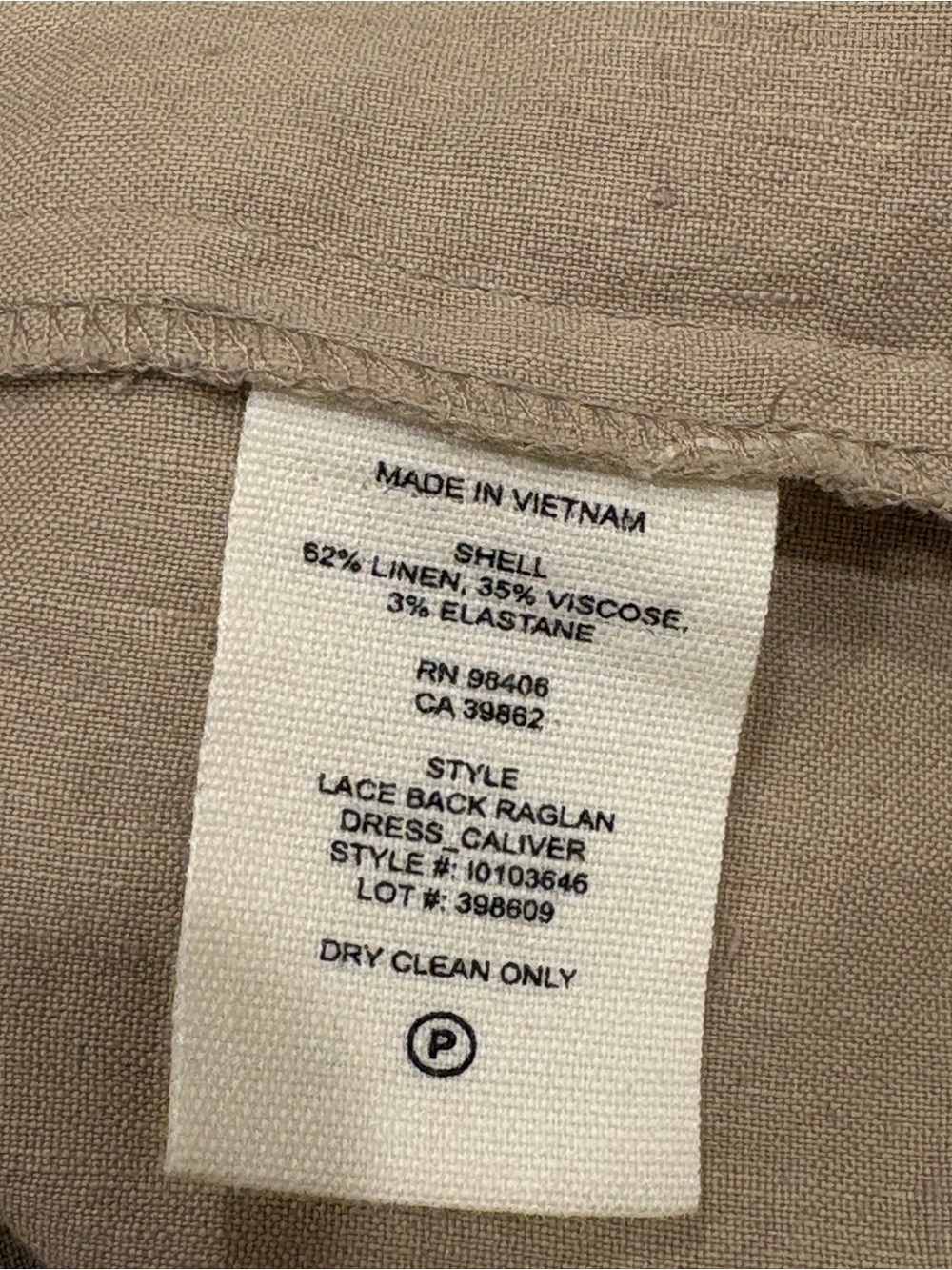 Theory NWOT Linen Blend Lace Up Back Neutral Beige Short Sleeves Dress 6 - Picture 8 of 9
